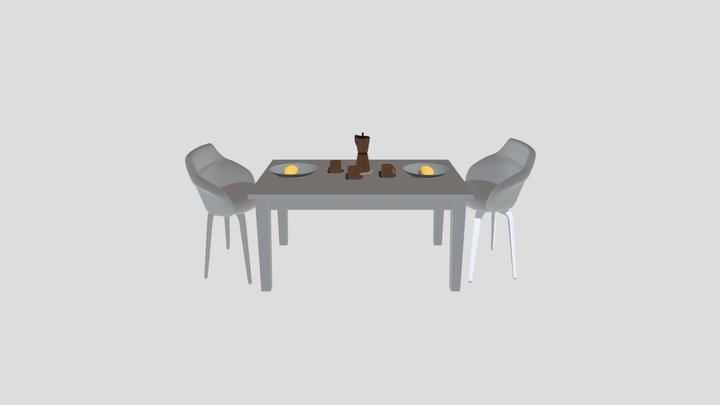 Table with Coffee and Bread 3D Model