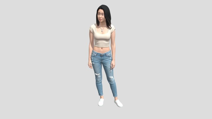 Beige Crop Top and Distressed Denim – Modèle 3D gratuit STL