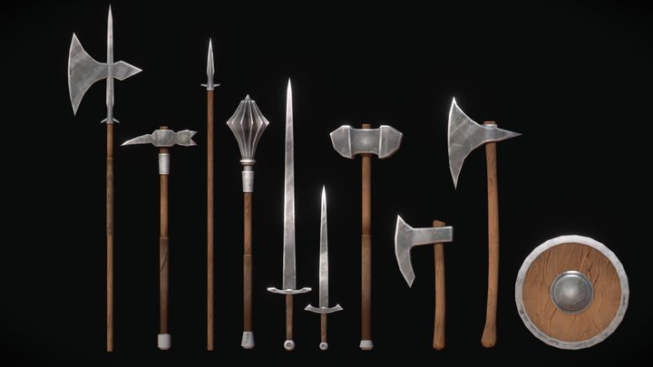 Stylized Hand Painted Medieval Weapons 3D Model
