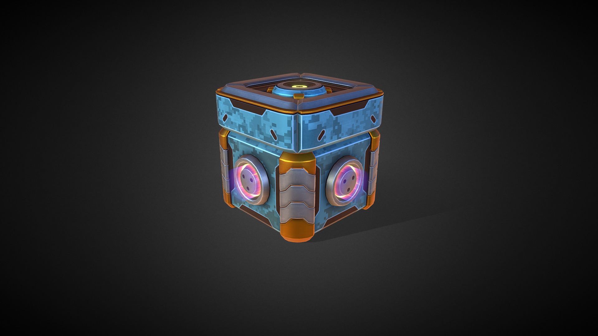 3D model Loot Box animated – Military skin - This is a 3D model of the Loot Box animated - Military skin. The 3D model is about a toy car with a blue and yellow design.