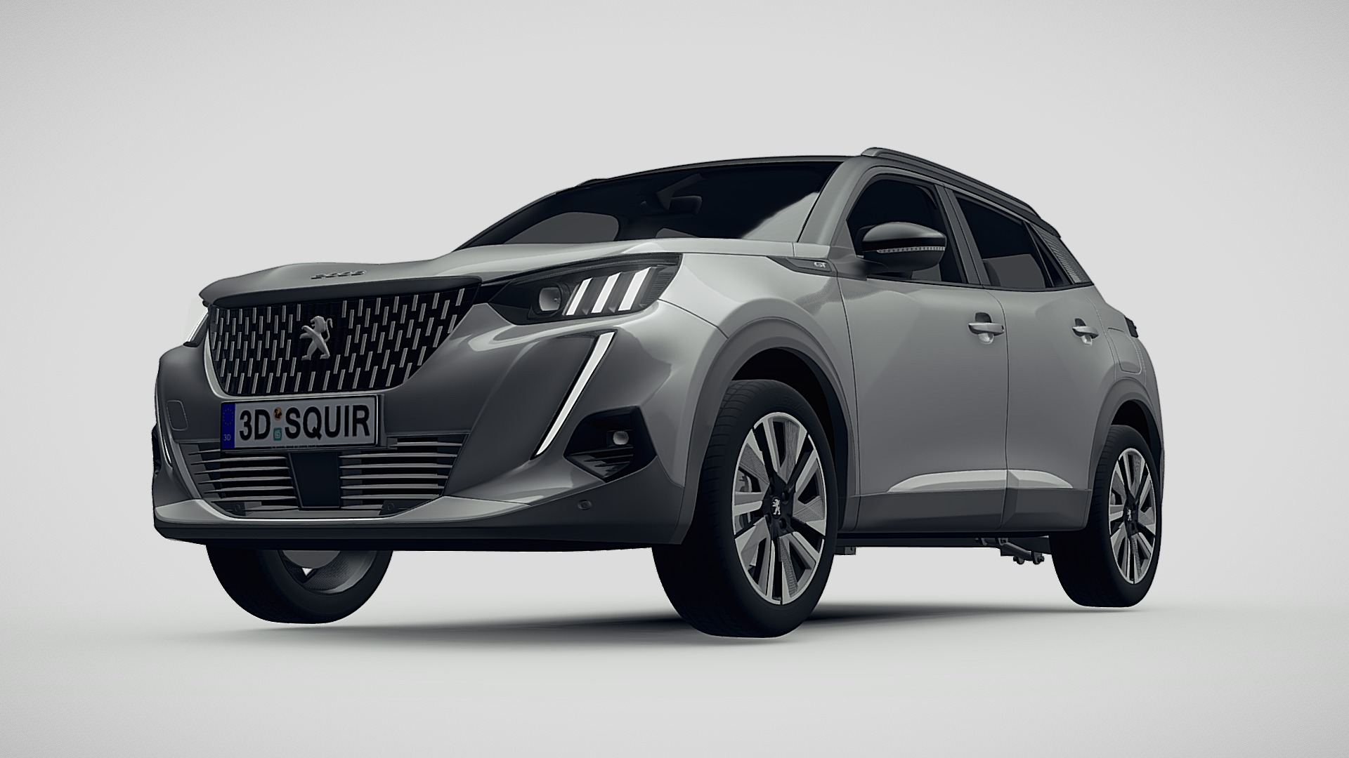 3D model Peugeot 2008 2020 - This is a 3D model of the Peugeot 2008 2020. The 3D model is about a silver car with a black background.