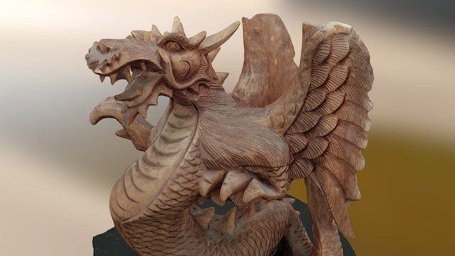 Wooden Dragon Statue 3D Model