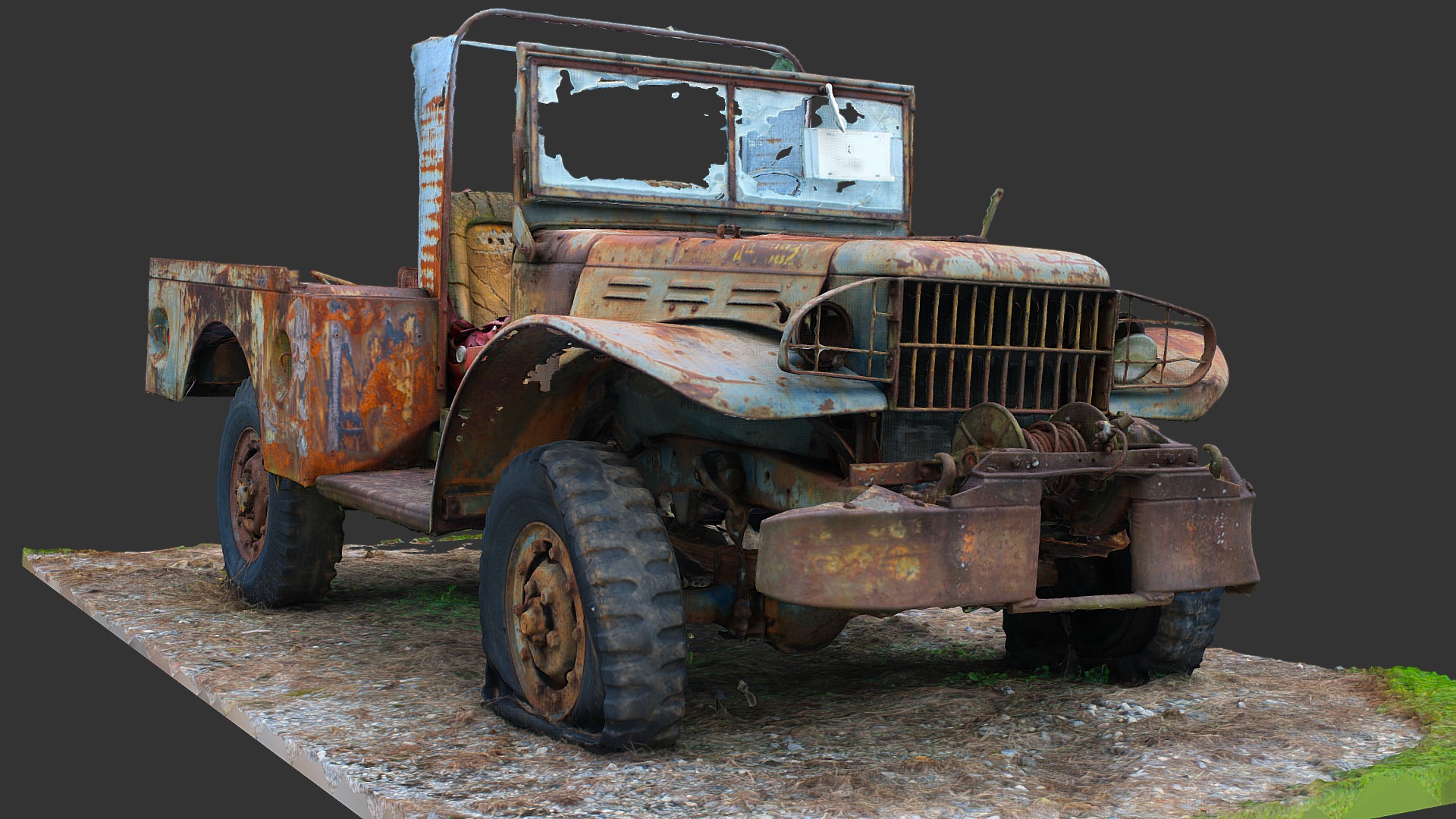 3D model 1942 Dodge WC52 (Re-Scan) - This is a 3D model of the 1942 Dodge WC52 (Re-Scan). The 3D model is about a rusted out truck.