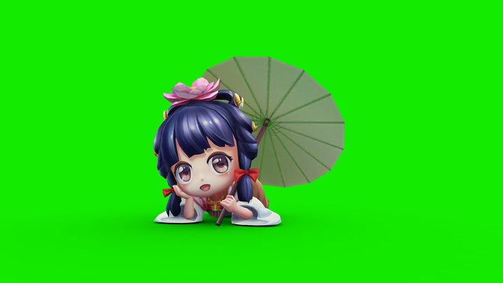 Traditional Chinese Girl holding an umbrella 3D Model