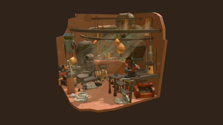 DAE Crib - Stylized Robot Workshop Room 3D Model