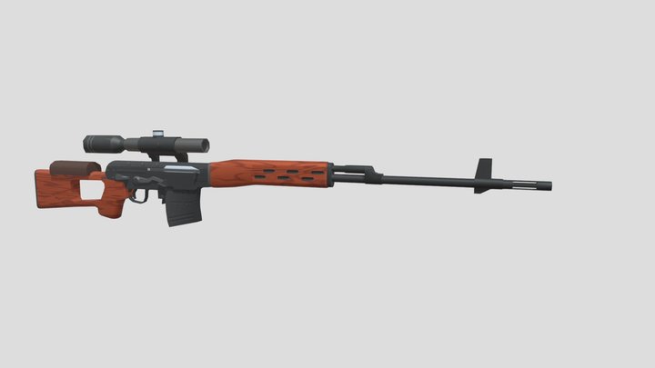 SVD sniper rifle, very low poly (PBR, Rigged) 3D Model