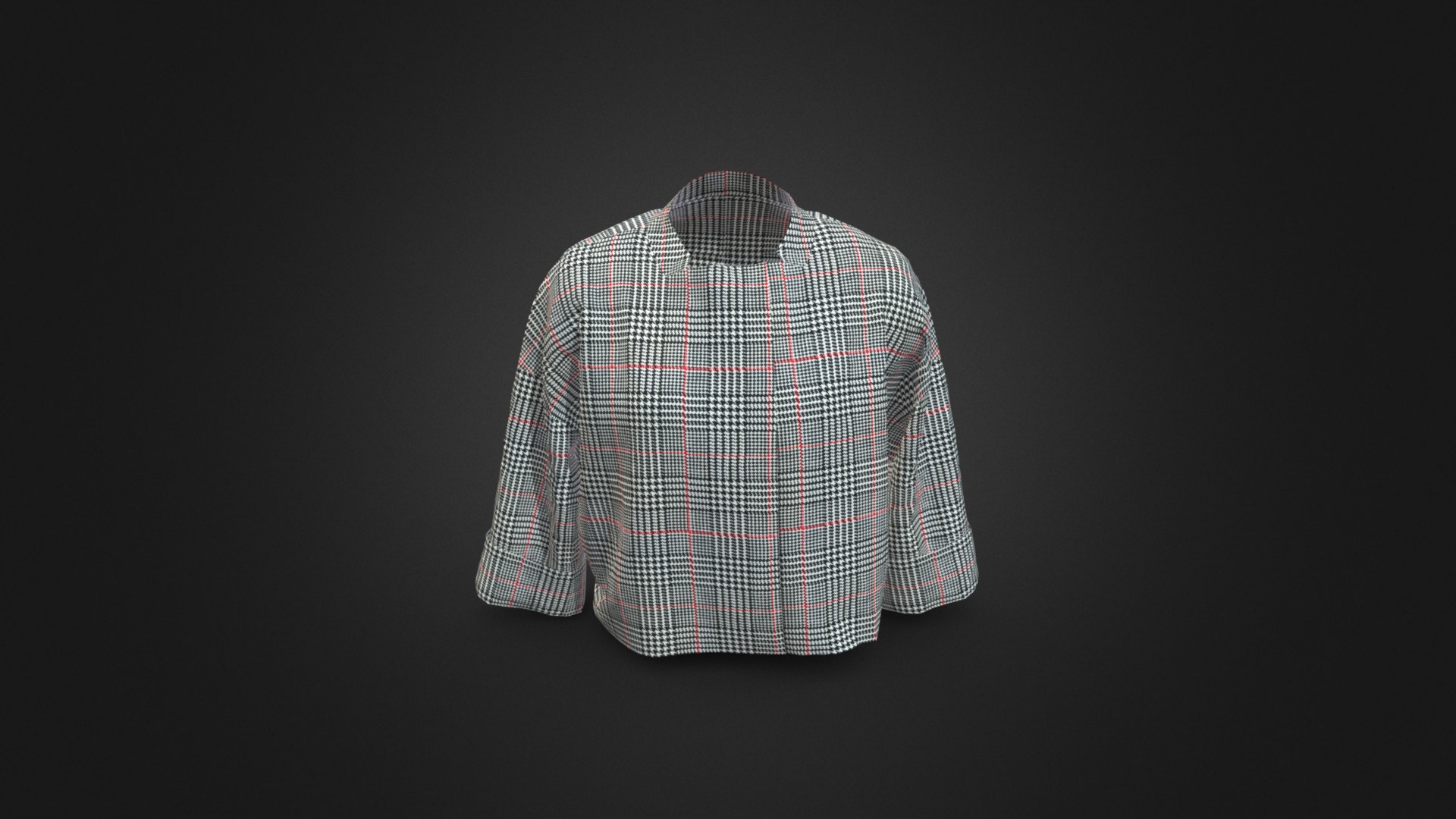 3D model Women short jacket - This is a 3D model of the Women short jacket. The 3D model is about a plaid shirt with a white and red design.