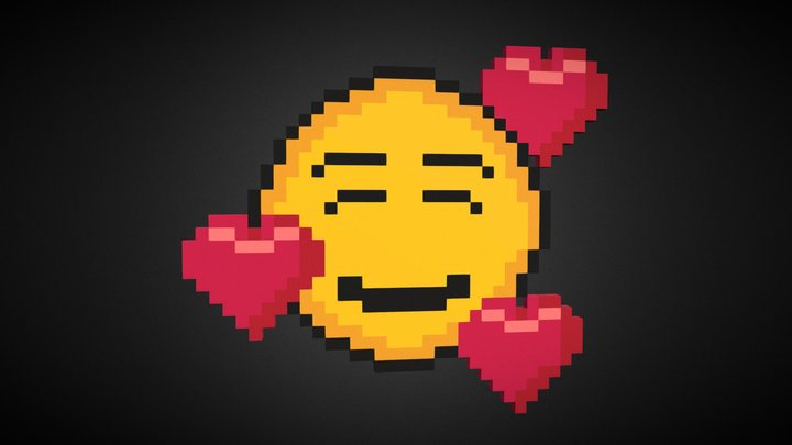 Emoji Smile With Hearts Pixel / Voxel 3D Model