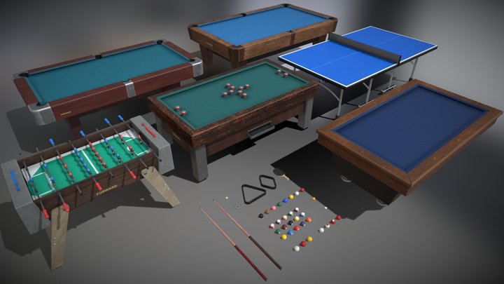 Table Sports pack (snooker, pool, foosball, etc) 3D Model