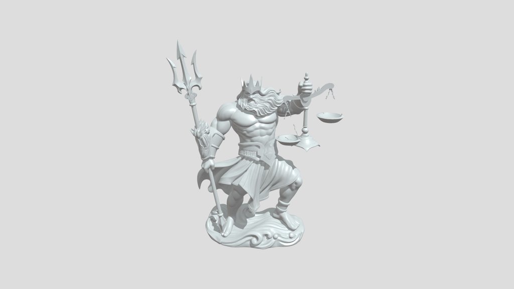 Mythological god statue with trident and scale