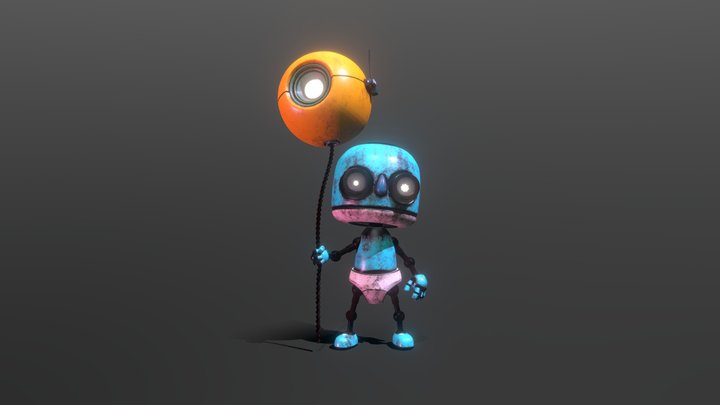 Baby Robot with Robot Balloon 3D Model