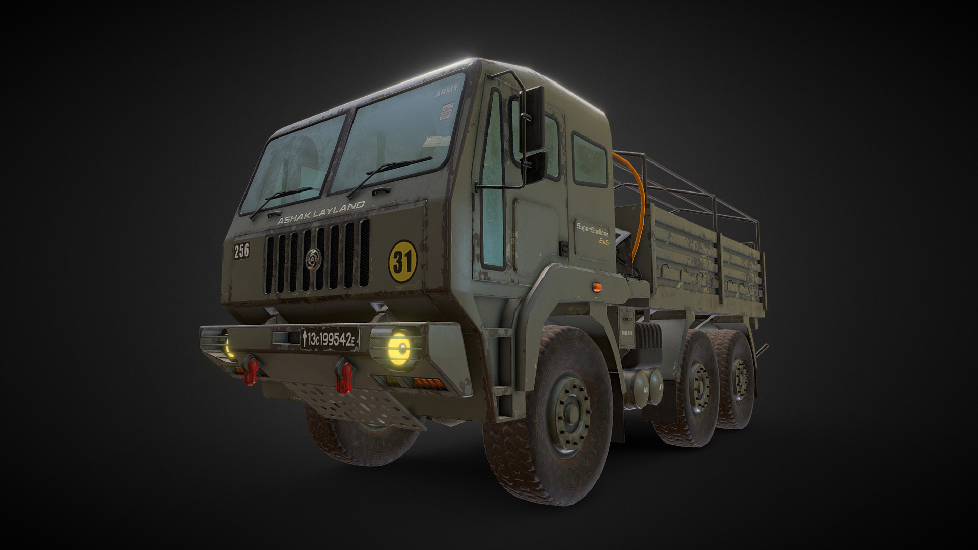 3D model 6×6 Military Truck Variation 6 - This is a 3D model of the 6x6 Military Truck Variation 6. The 3D model is about a grey truck with yellow lights.