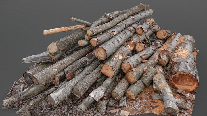 Cherry tree log stack 3D Model