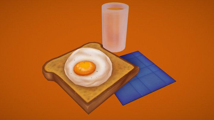 Hand-painted Egg on Toast 3D Model