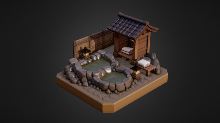 Traditional Japanese Onsen Bathhouse 3D Model