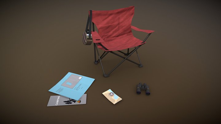 Camping Chair and Accessories 3D Model