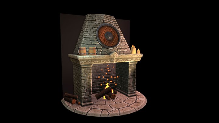 Medieval Tavern Fireplace Stylized Lowpoly Asset 3D Model