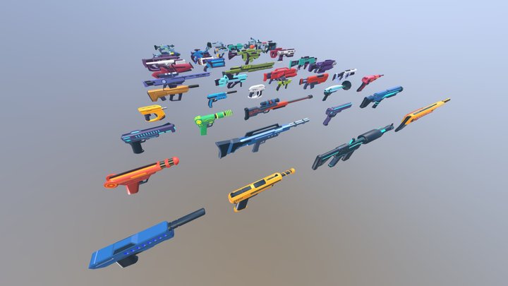 Toon SciFi Guns Bundle 3D Model