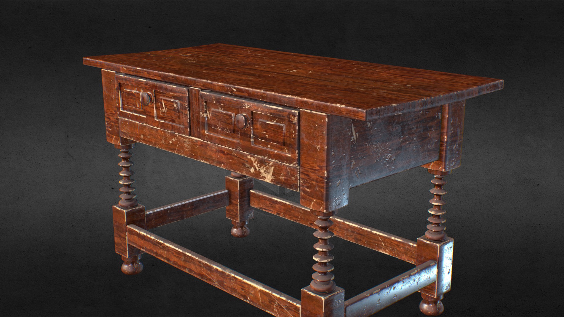 3D model VIntage Desk – Worn - This is a 3D model of the VIntage Desk - Worn. The 3D model is about a wooden chest with drawers.