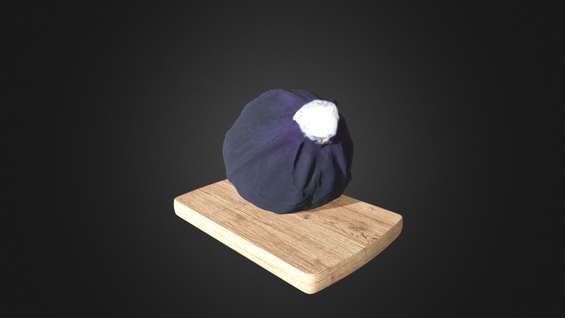 3D model Red Cabbage on Wooden Board - This is a 3D model of the Red Cabbage on Wooden Board. The 3D model is about a blue flower on a wooden surface.