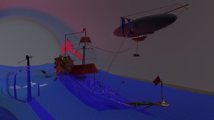 Kraken Hunter Ship Meets A Narrow Escape 3D Model