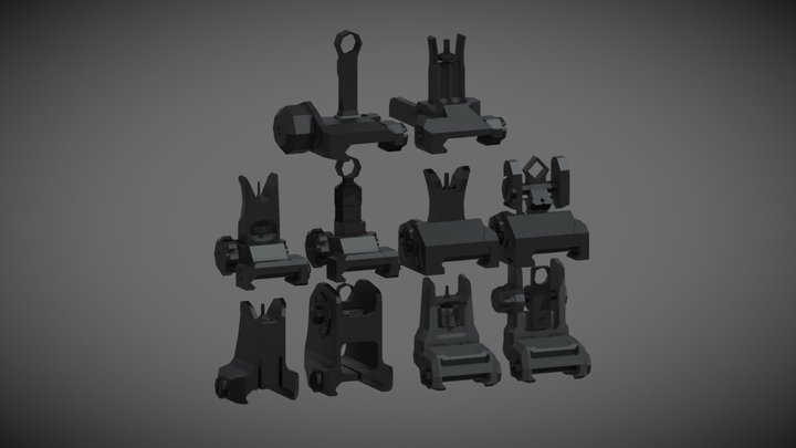 low-poly Iron Sight Set – Free 3D Model STL