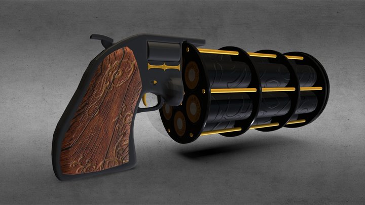 6-Barrel Shotgun Handgun - 25.7k faces 3D Model