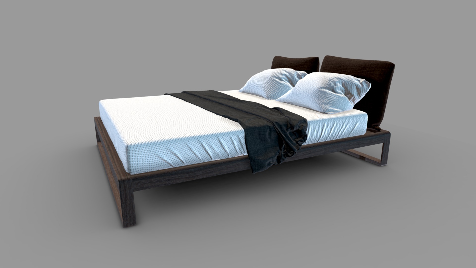 3D model Bed with a black coverlet - This is a 3D model of the Bed with a black coverlet. The 3D model is about a bed with a blanket on it.