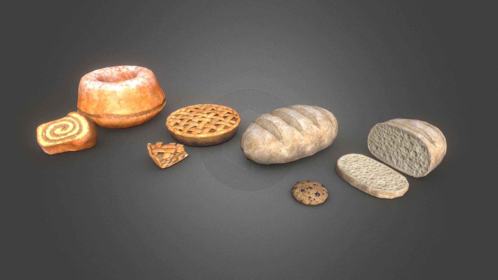 Baked Goods - Bread Cookie Pie Potica - Buy Royalty Free 3D model by ...