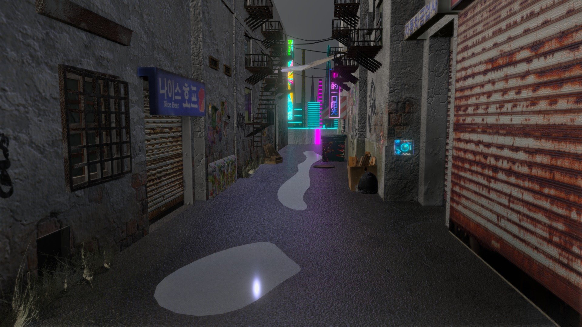 Rainy lane - Download Free 3D model by kayacutt [ddbaf66] - Sketchfab