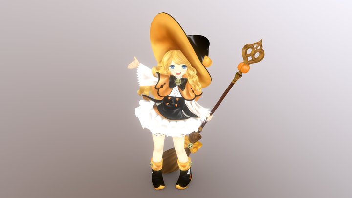 Pumpkin Little Witch 3D Model
