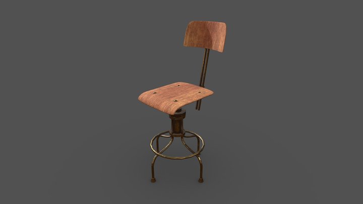 Industrial wooden chair 3D Model