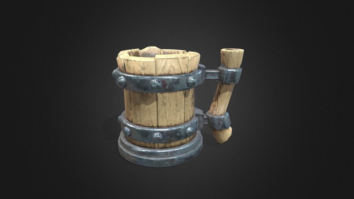 Stylized 3D Wooden Beer Mug 3D Model