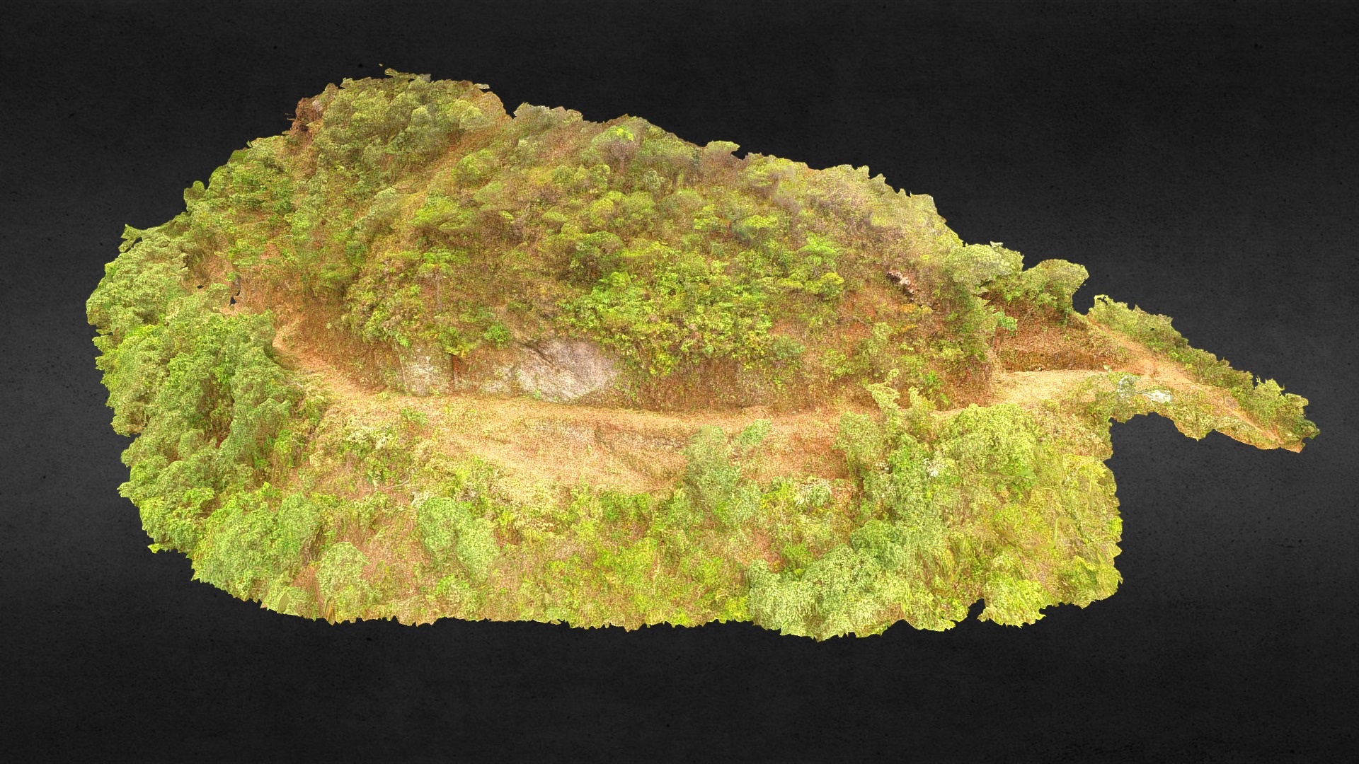 3D model Mina da Barragem e aqueduto - This is a 3D model of the Mina da Barragem e aqueduto. The 3D model is about a green and yellow bush.