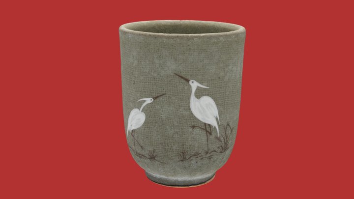 鷺図の湯呑み -Teacup with heron design- 3D Model