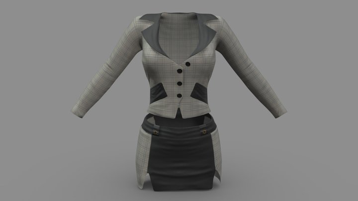 Front Slits Mini Skirt Jacket Business Outfit 3D Model