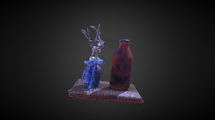 Jarro Azul Y Botella Naranja 3D Model