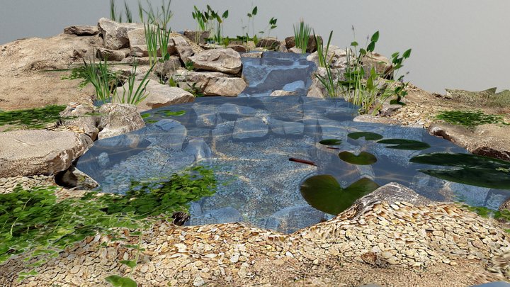 Hadaway Beach Koi Pond and Waterfall 3D Model