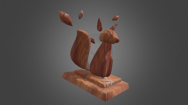 Wooden Fox Statue 3D Model