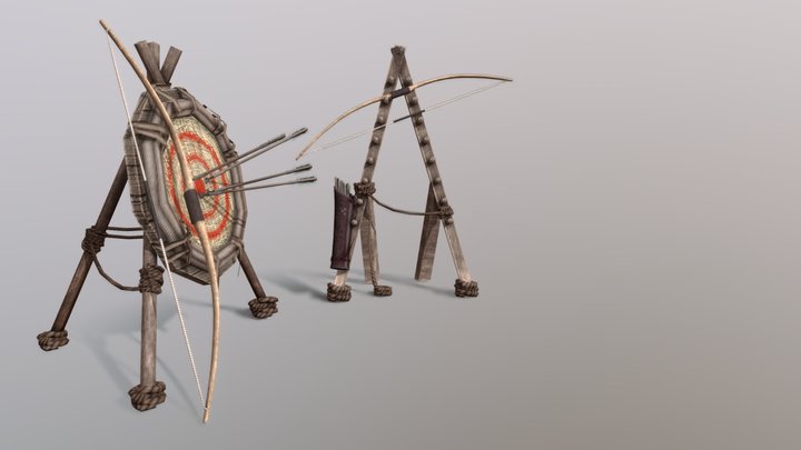 Long bow, quiver and target 3D Model