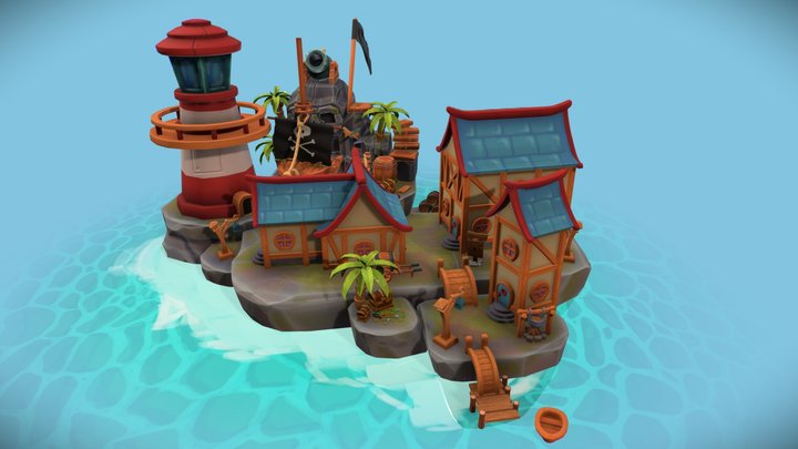 Modular model: Pirate island enviroment 3D Model