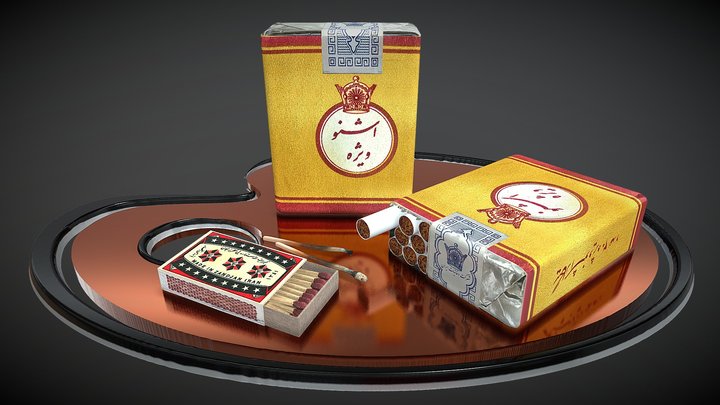 Traditional Iranian cigarette and match 3D Model