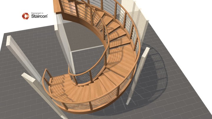 Inox handrail on circular stair 3D Model