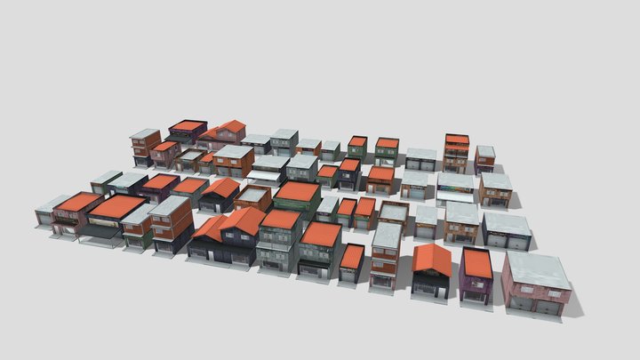 Pack 50 Casas e Comércios Brasileiros - LowPoly 3D Model