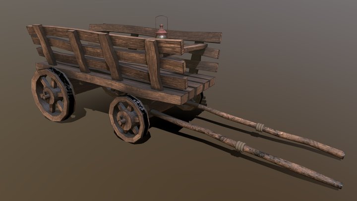 Stylized medieval cart with a lamp 3D Model