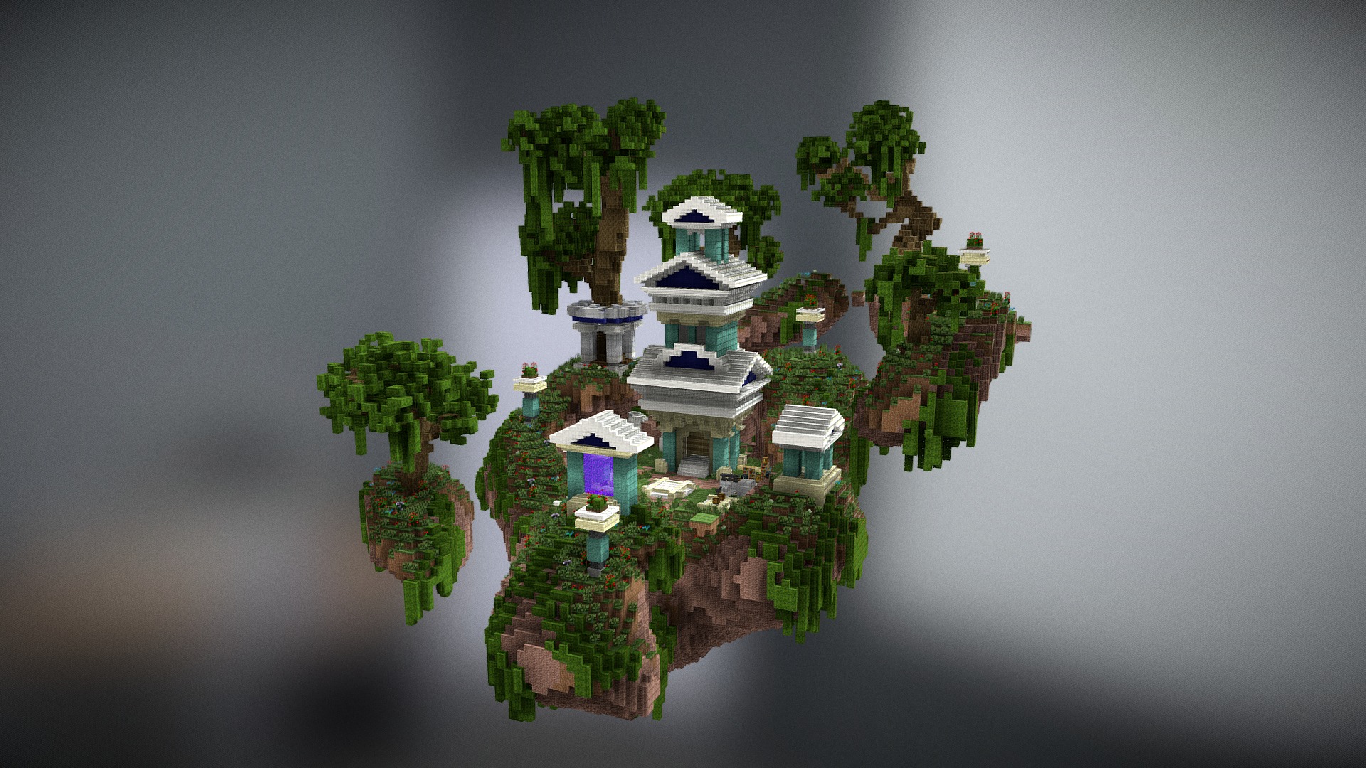 3D model Olympus compact Spawn/Lobby - This is a 3D model of the Olympus compact Spawn/Lobby. The 3D model is about a small island with trees and buildings.