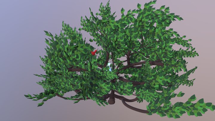 Tree with 2 birds 3D Model