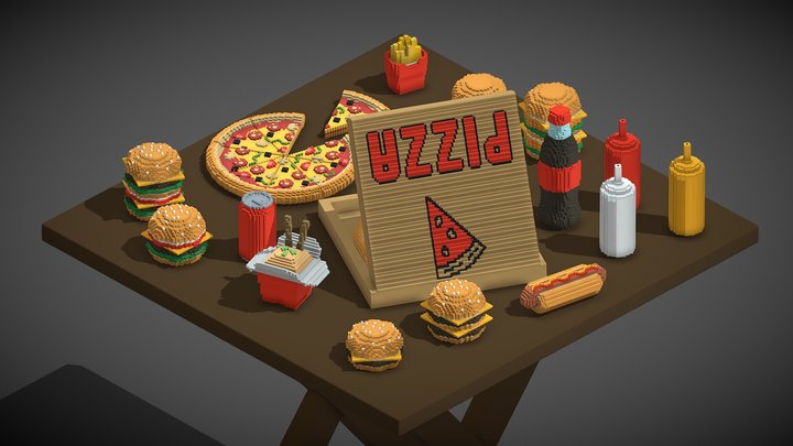 Voxel Fast Food (19 Items) 3D Model