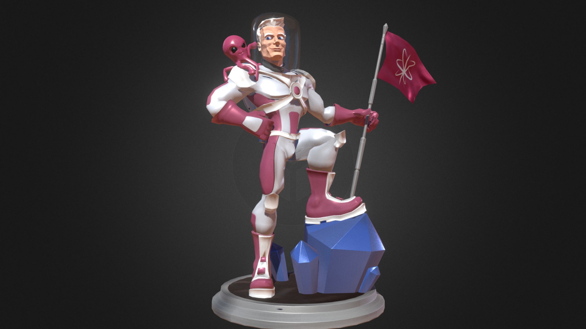 3D model Space conqueror – rigged - This is a 3D model of the Space conqueror - rigged. The 3D model is about a statue of a person holding a flag.