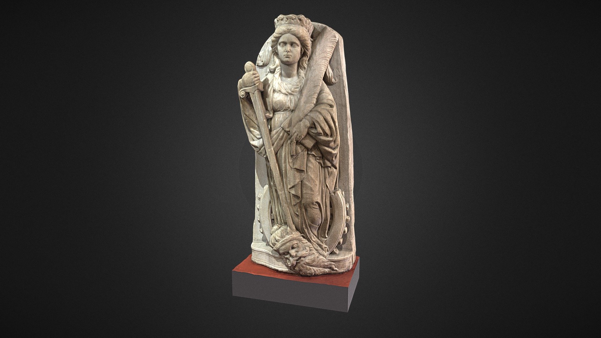 Escultura de Sta. Catalina e inscripción romana